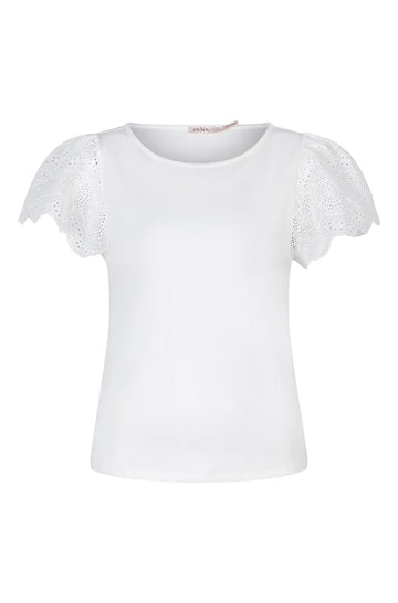 Esqualo - Ribbed Broderie Sleeve - White