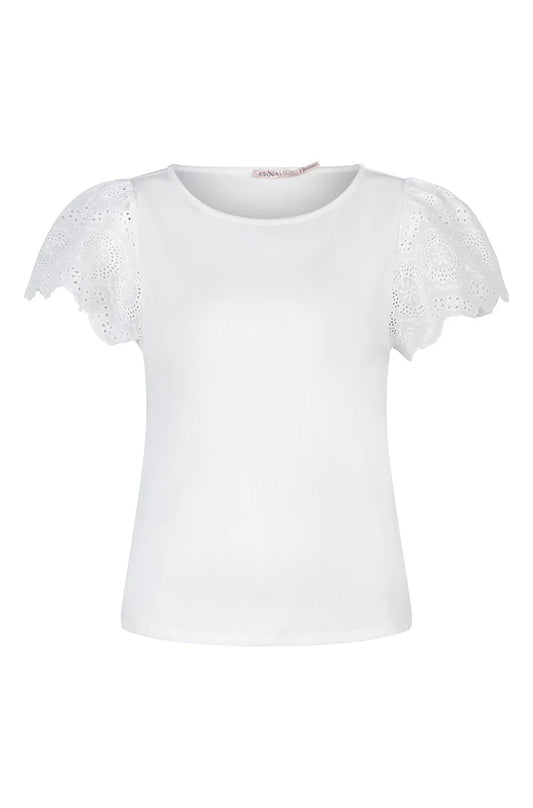 Esqualo - Ribbed Broderie Sleeve - White