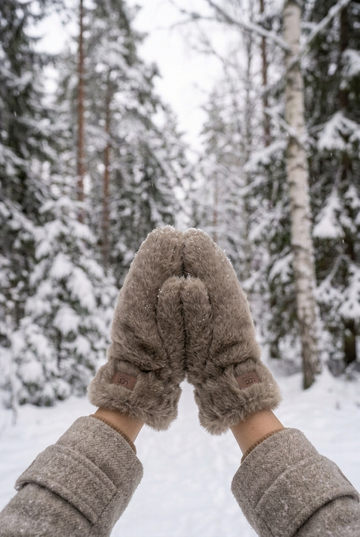 Faux Fur Mittens - Caramel