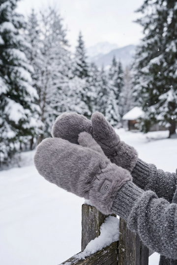 Faux Fur Mittens - Grey