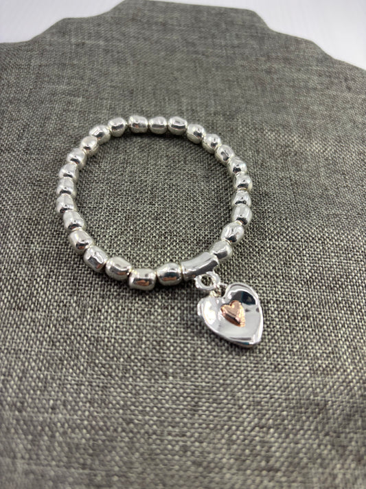 Silver Stretchable Heart Charm Bracelet