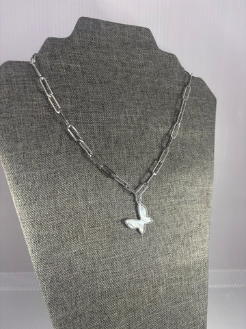 Paperclip Silver Butterfly Necklace