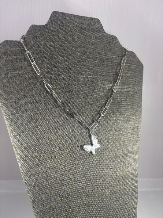 Paperclip Silver Butterfly Necklace