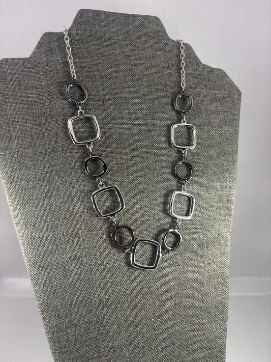 Square Silver/Dark Metal Necklace and matching earrings