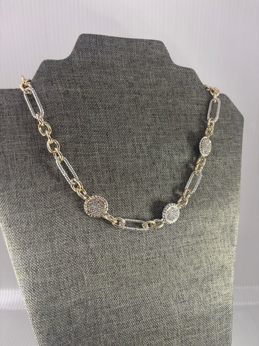 Paperclip duo colour with white stone accent necklace 14k plated