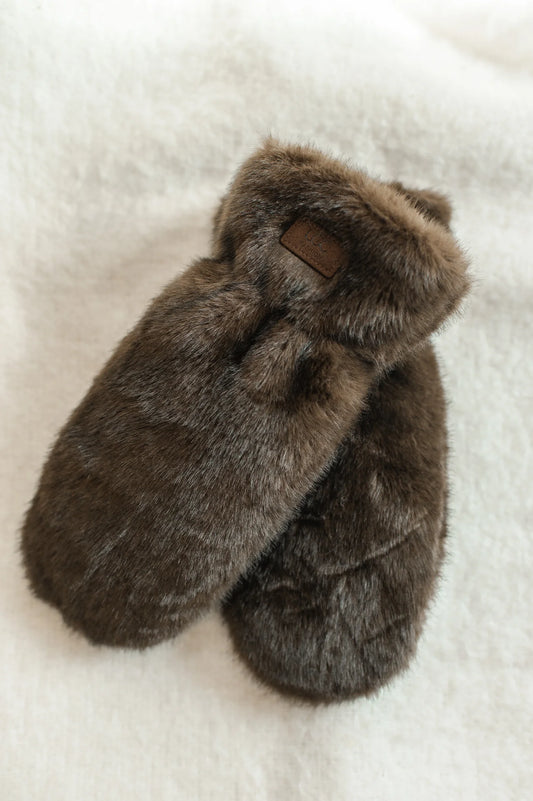 Faux Fur Mittens - Dark Brown