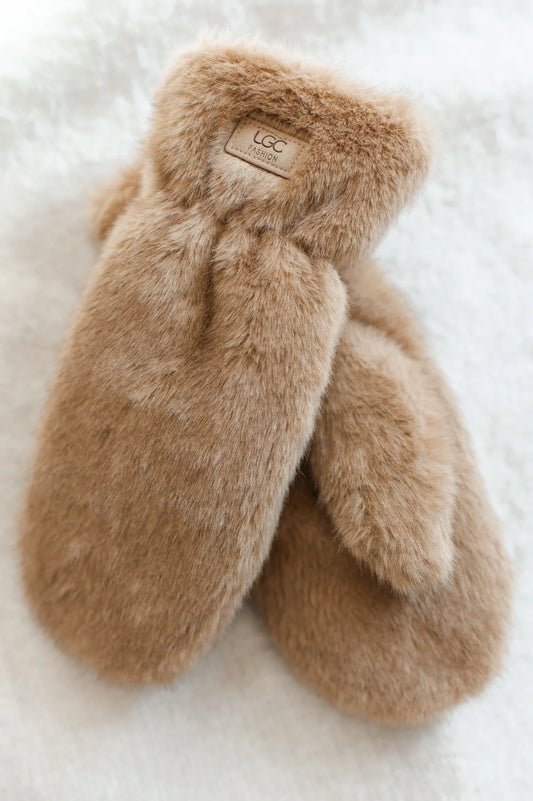 Faux Fur Mittens - Camel