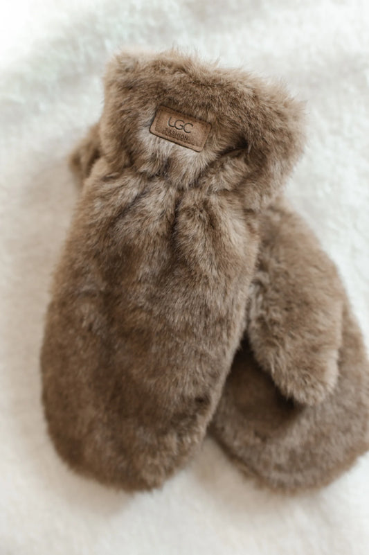 Faux Fur Mittens - Light Brown