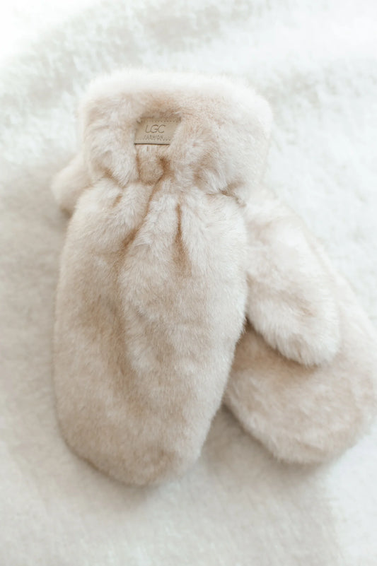 Faux Fur Mittens - Cream