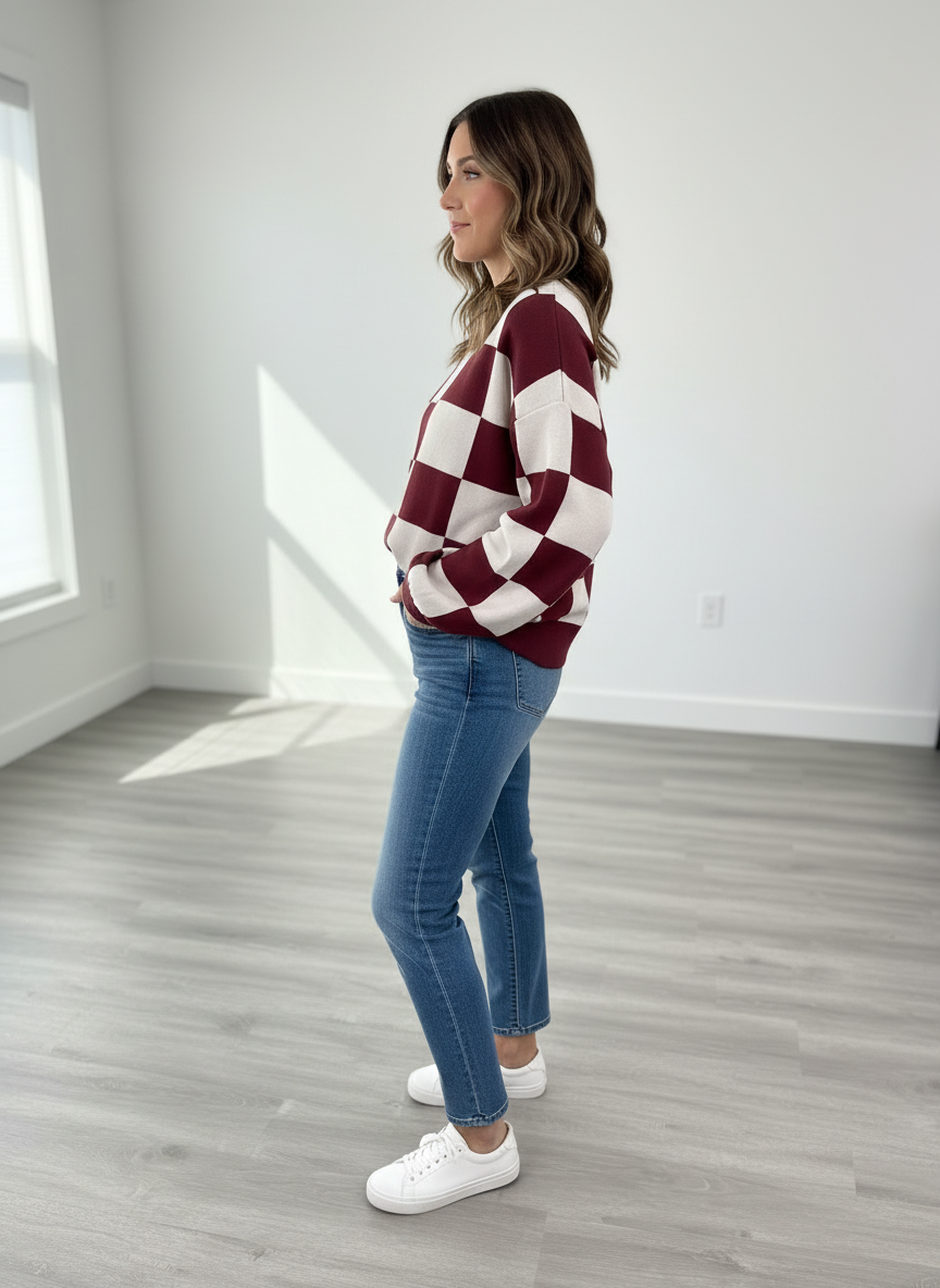 Check yourself checkered sweater