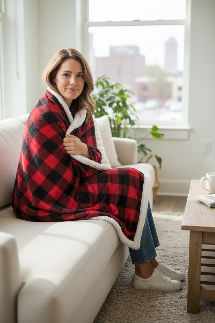 Sherpa Throw Blanket Buffalo Plaid