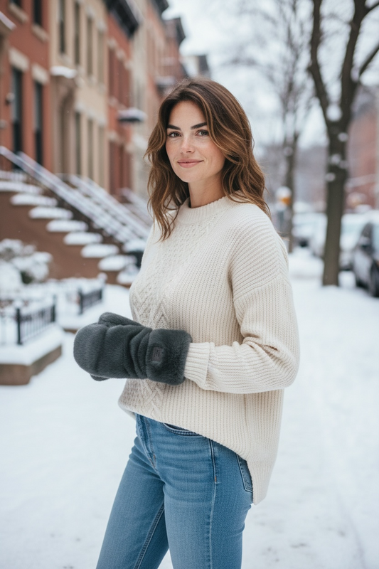 Faux Fur Mittens - Charcoal
