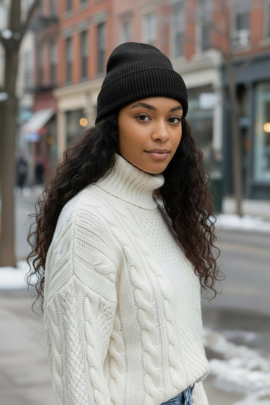 Ribbed Cuff Beanie - Black