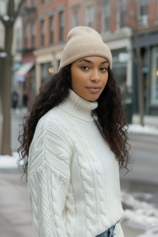 Ribbed Cuff Beanie - Cream