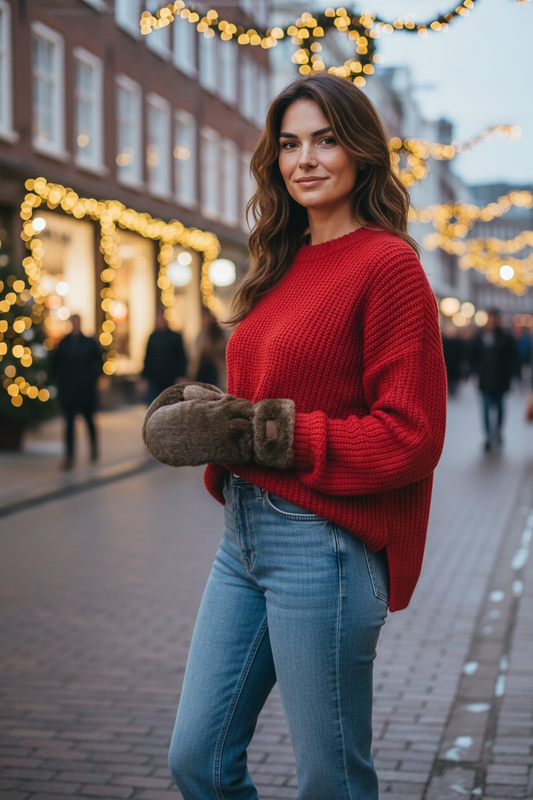 Faux Fur Mittens - Dark Brown