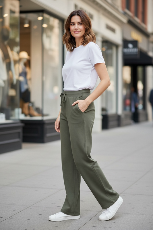 The French Terry Wide Leg Pant - Olive