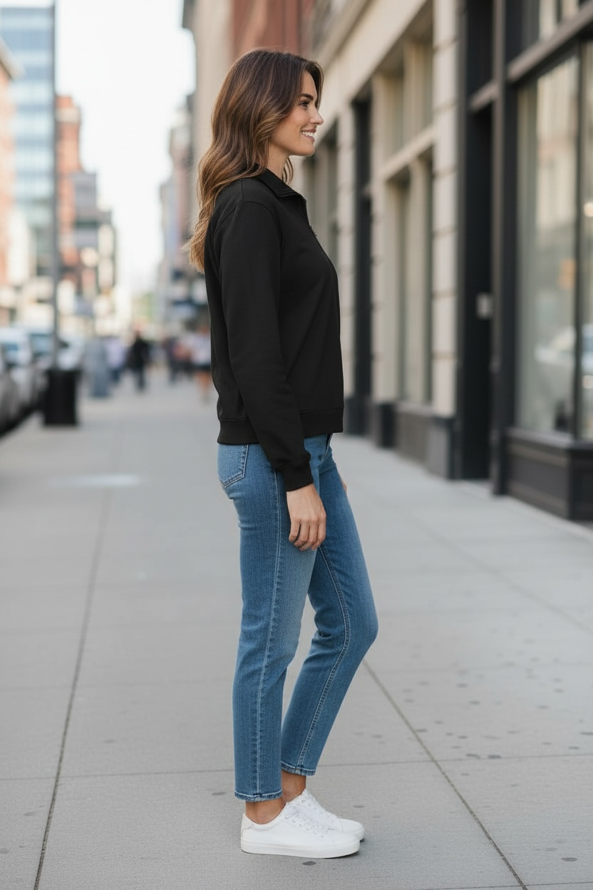 The French Terry 1/4 Zip Pullover Sweater - Black