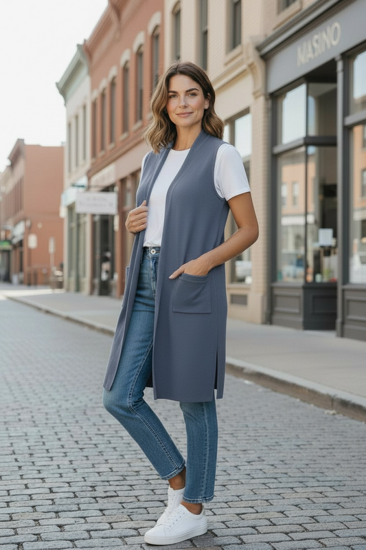 The Anna - Sleeveless Long Cardigan with Pockets