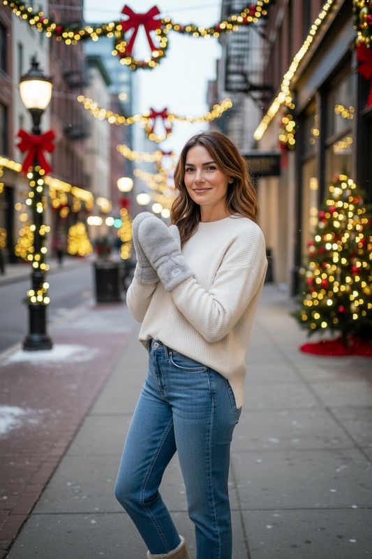 (Faux Fur Mittens - Light Grey