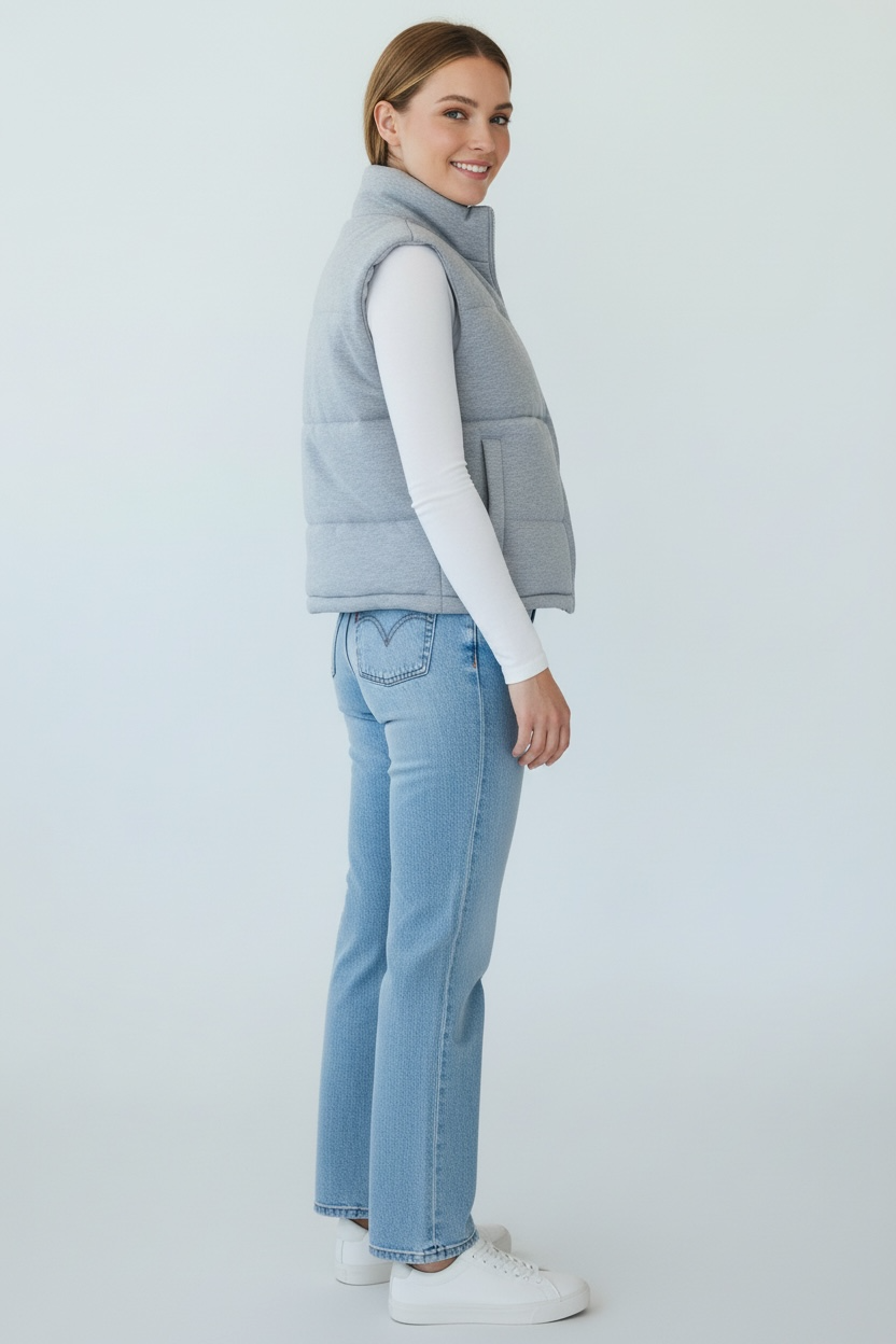 The Cora Knit Puffer Vest - Grey