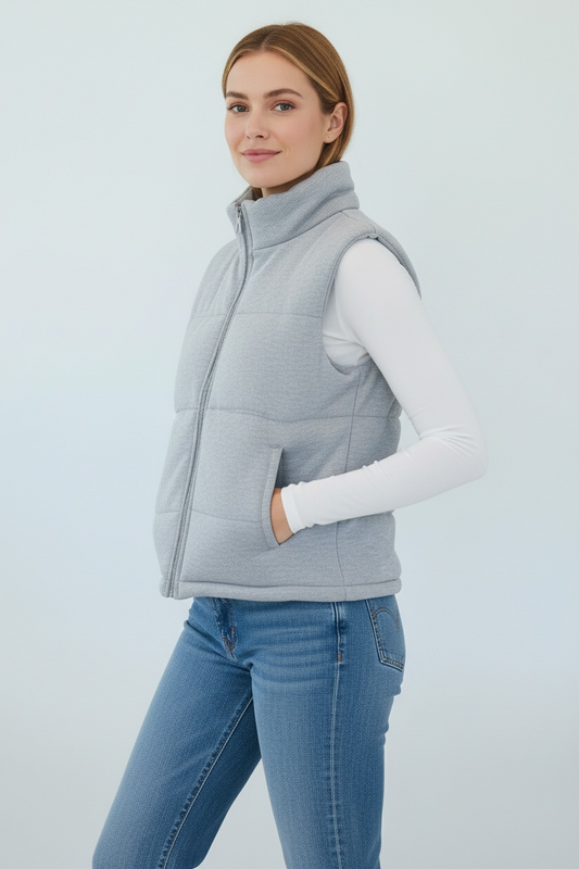 The Cora Knit Puffer Vest - Grey