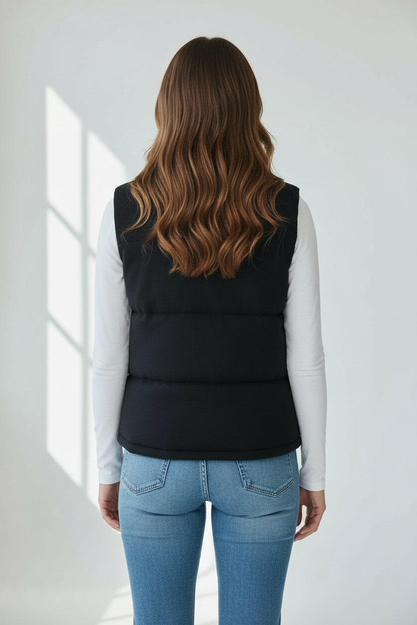 The Cora Knit Puffer Vest - Black