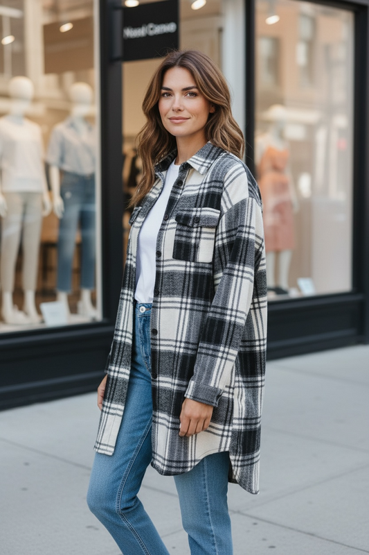 Black Friday - The Muskoka Long Shacket - Black/White