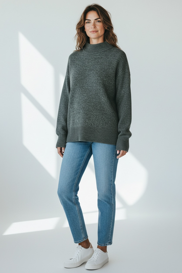 The Phillis High Neck Sweater Green Mélange