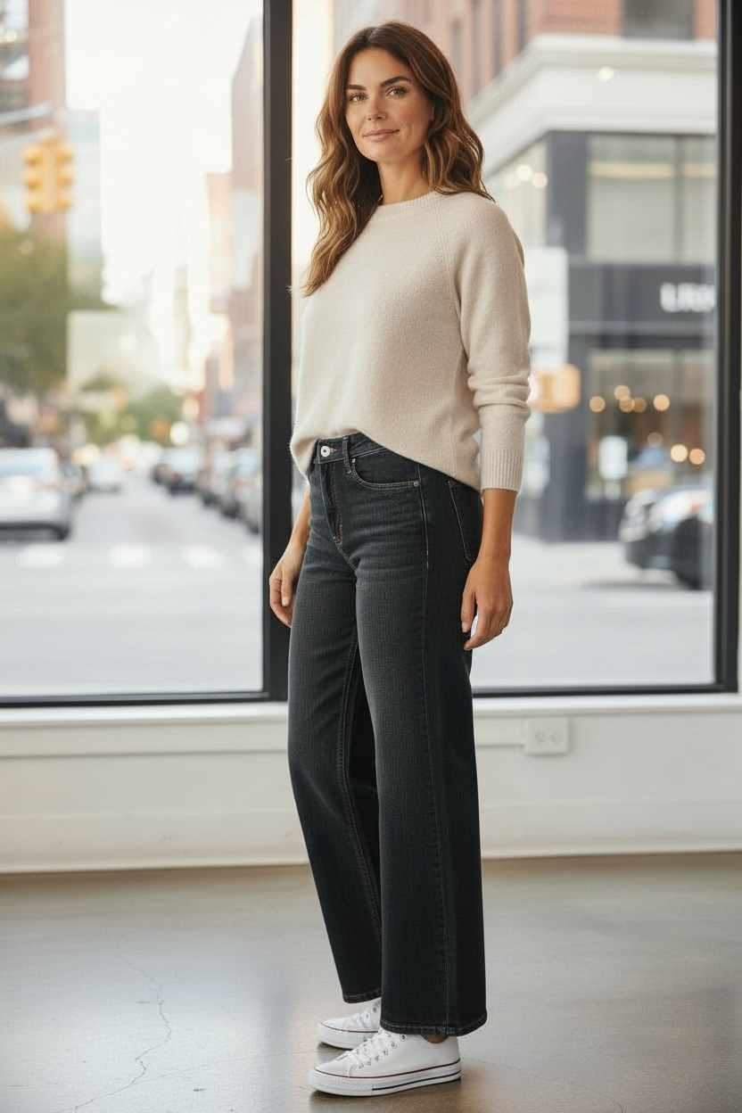 High Rise Wide Leg Jeans - Dark