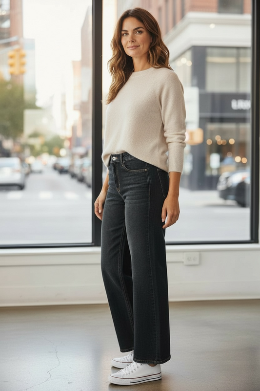 High Rise Wide Leg Jeans - Dark