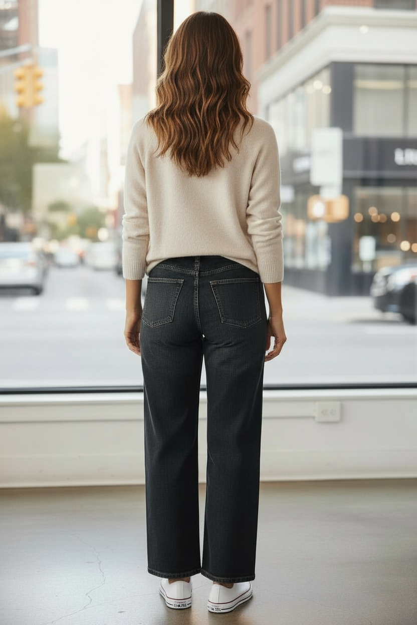 High Rise Wide Leg Jeans - Dark