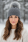 Slouch Beanie with Pompom -Grey