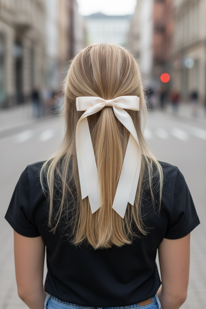 Hair Bow Clip - Cream