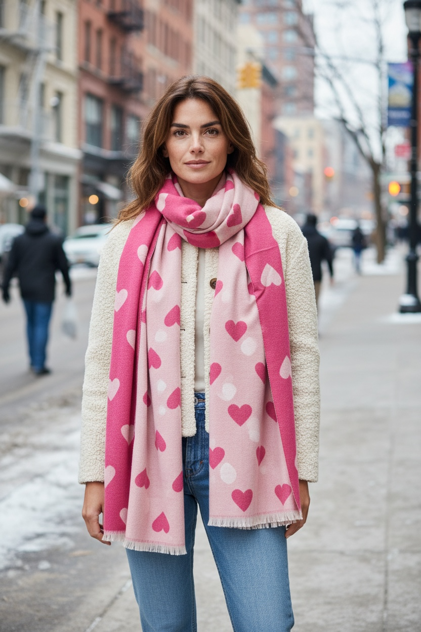 Heart Scarf Reversible - Pink