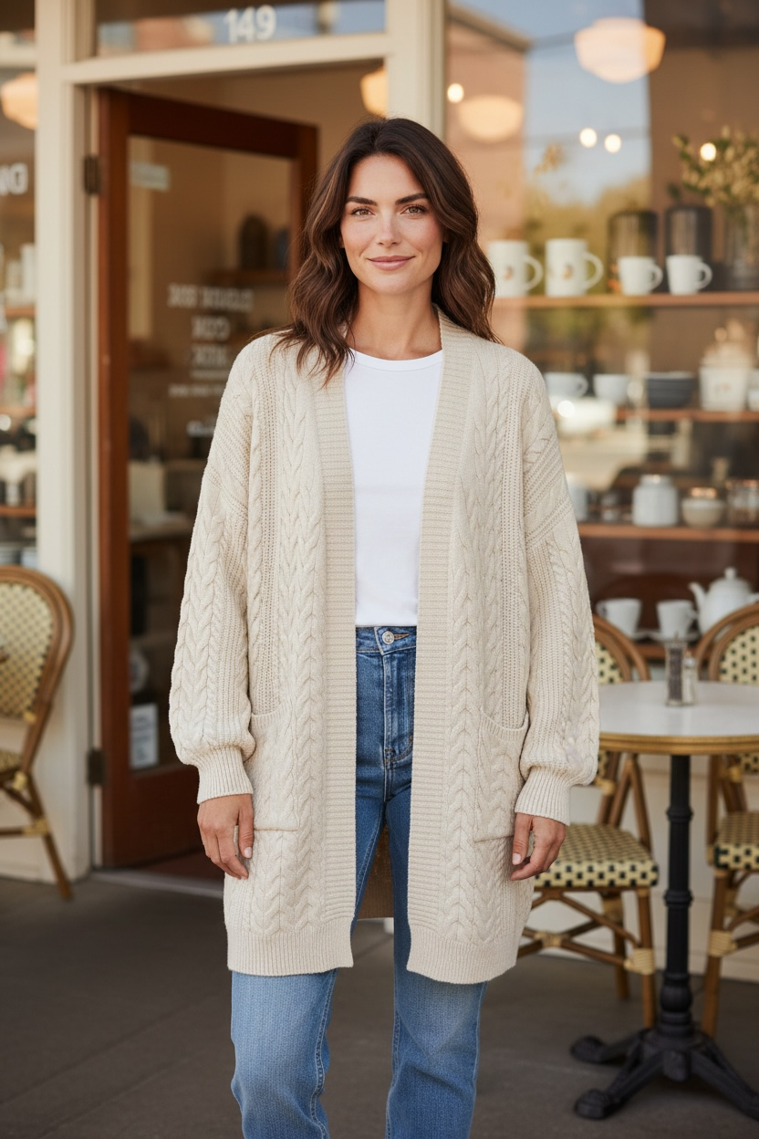 Cable Knit Cardigan - Cream