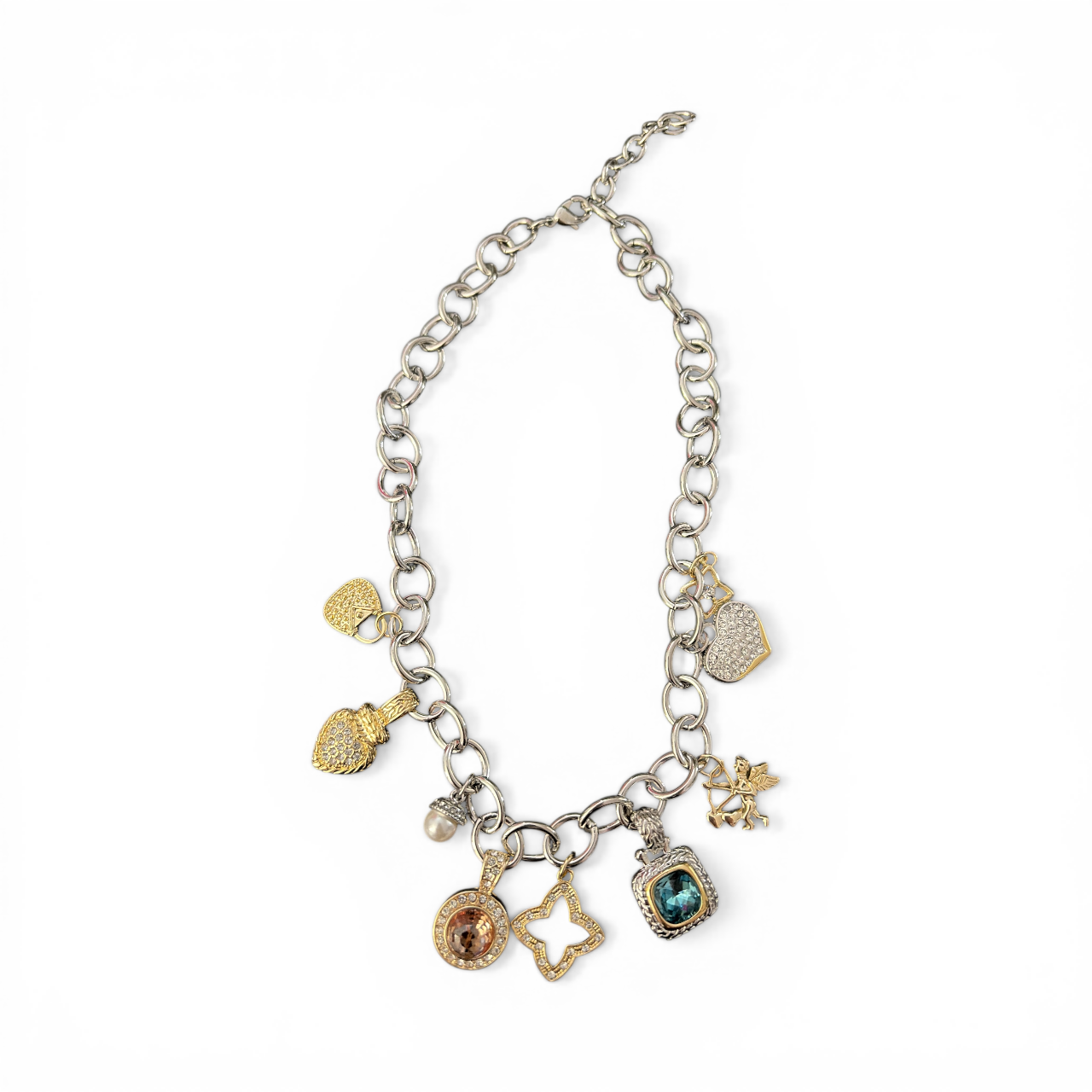 6393 multi charm silver necklace