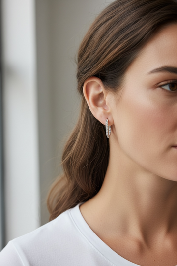 8498  Merx Rhinestone, hoop, earring, silver ￼