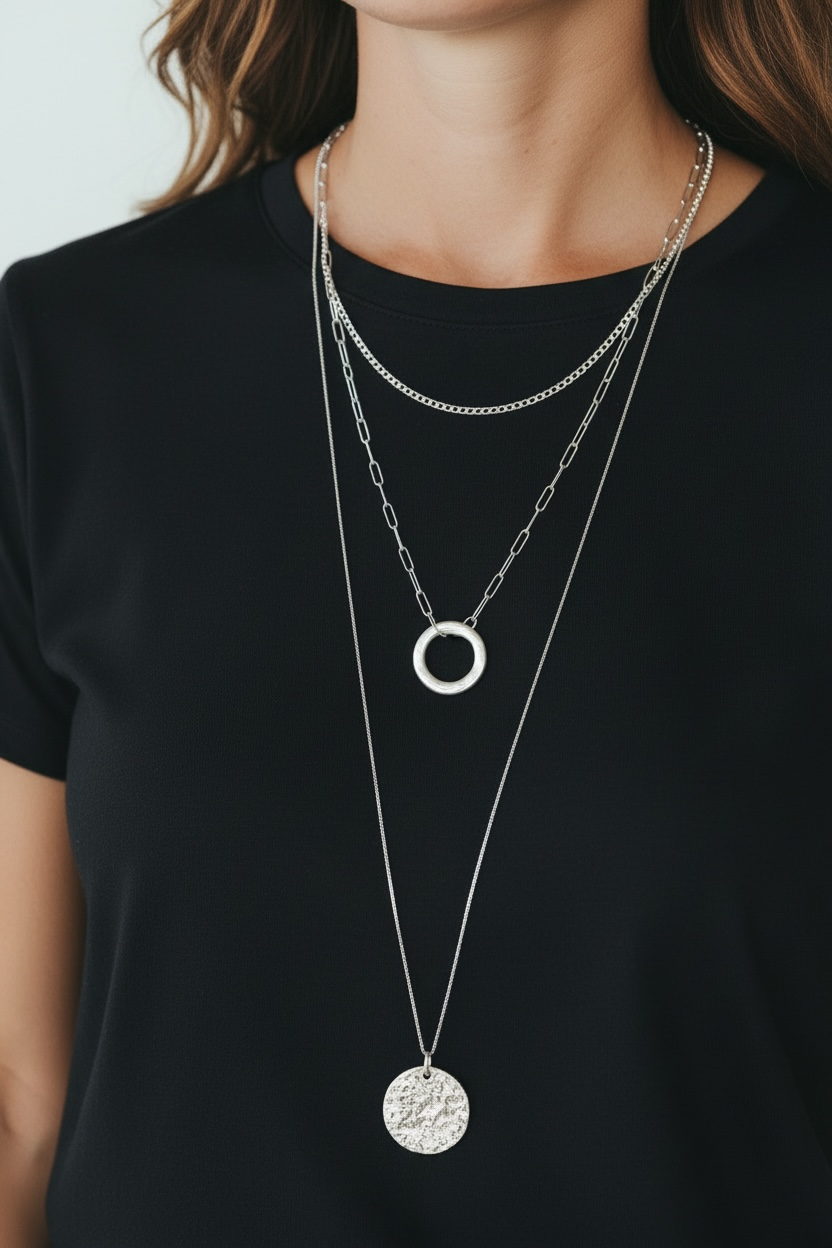0614402 Merx Triple Strand Necklace - Silver
