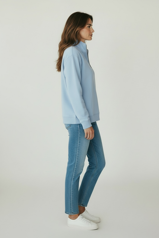 The French Terry 1/4 Zip Pullover Sweater - Ice Blue
