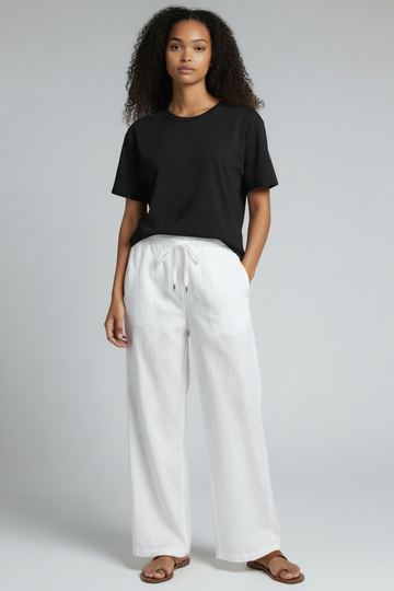 Linen-Blend Wide Leg Pants - White