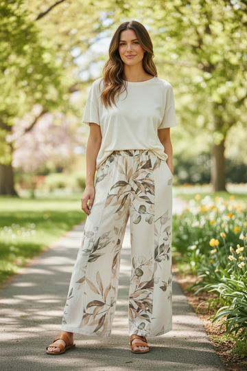 Amorosa - Side Cut Flower Pants - White