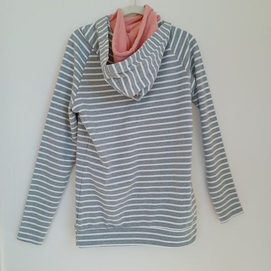 Preloved - Ampersand Ave Hoodie Womens Medium Pullover Striped Double Hood Pink Gray White