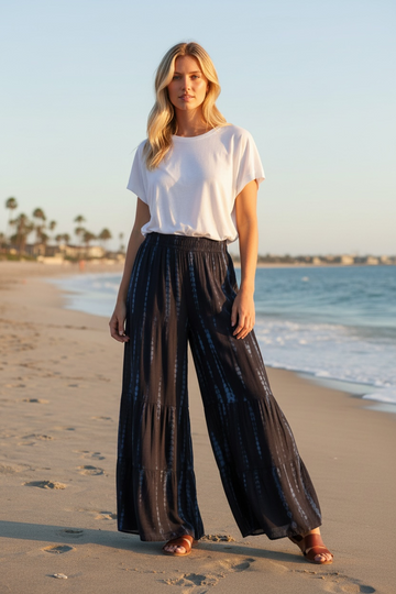 The Bali Breeze Wide Leg Pant - Black/Blue