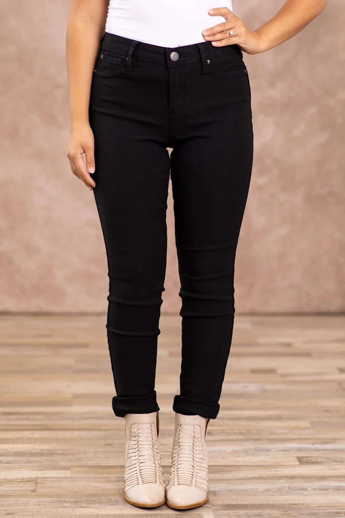 HYPERSTRETCH COLORED SKINNY MID RISE PANT - BLACK