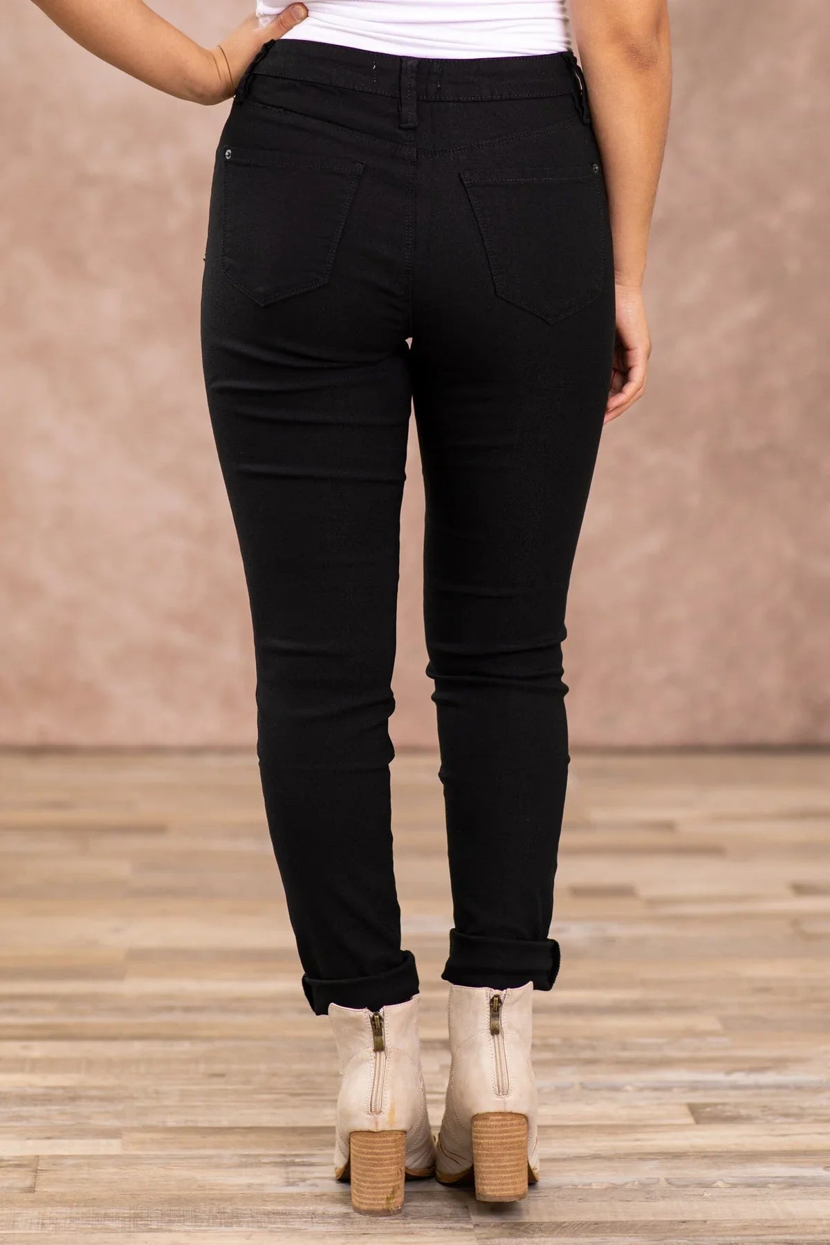 HYPERSTRETCH COLORED SKINNY MID RISE PANT - BLACK