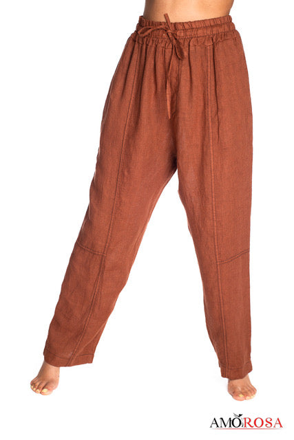 Amorosa Contrast Stitch Linen Pants - Redwood