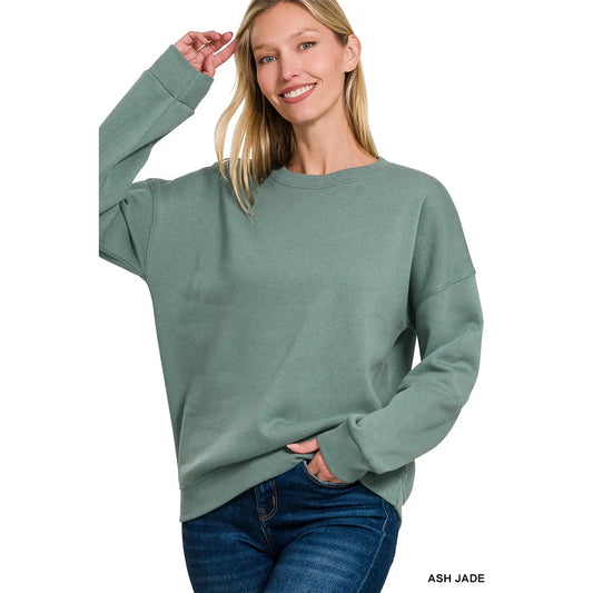 The Fleece Drop Shoulder Sweater - Jade
