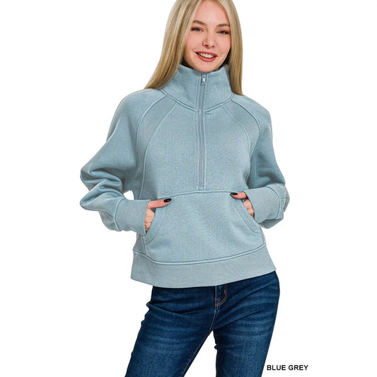 Long Sleeve Half Zip Pullover with Kangaroo Pocket