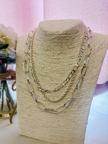 94071 Silver Paper Clip Mix (9 Necklaces in 1)