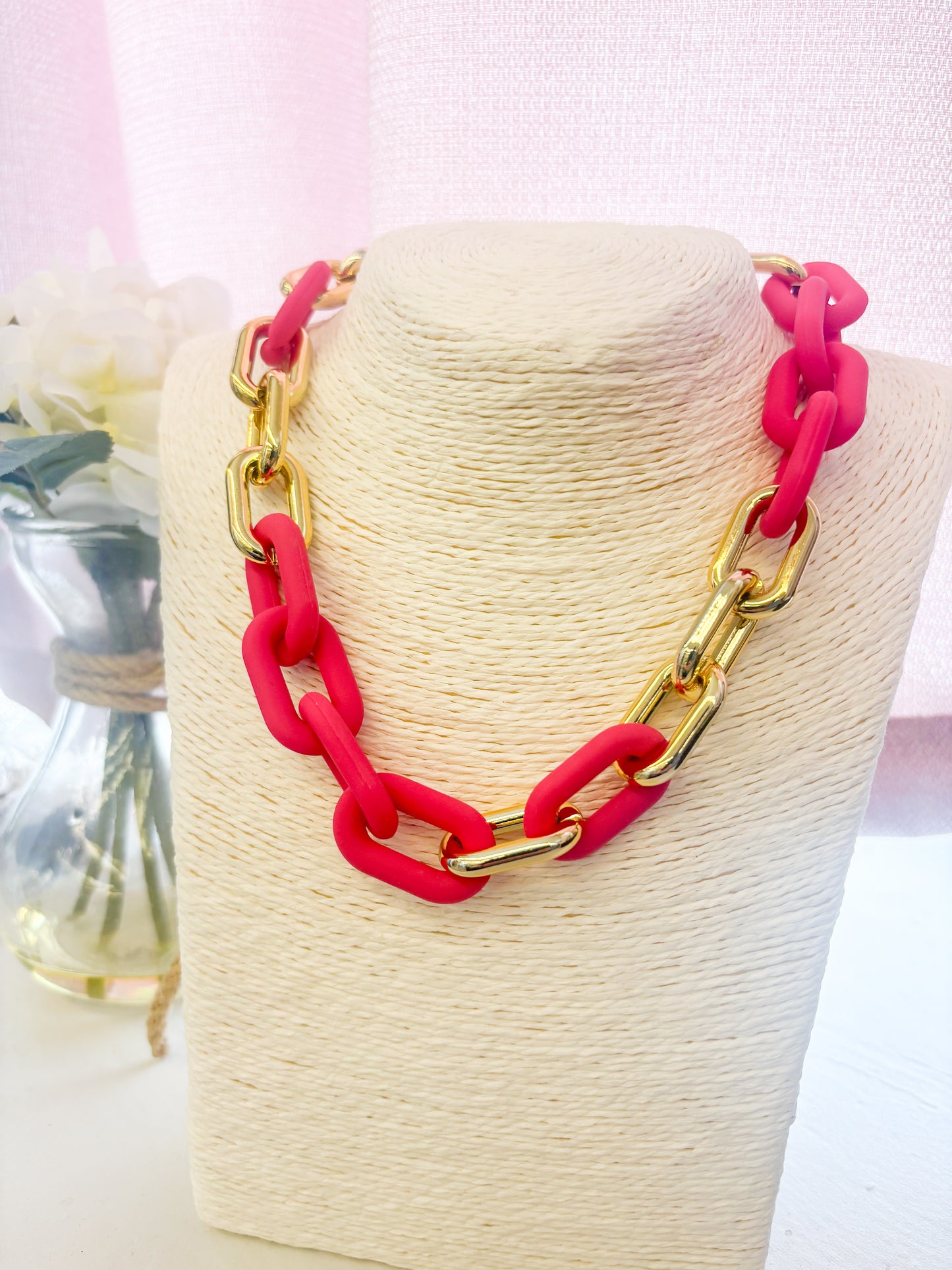 Black Friday - Fuschia & Gold Large Paperclip Necklace